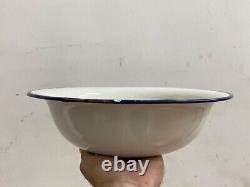 Old Vintage Rare Unique Porcelain Enamel Iron Big Bowl, Collectible