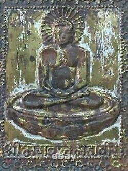 Old Vintage Set Of 3 God Shri Mahahveer Brass Strip Hand Embossed Wooden Frame