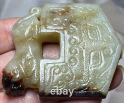 Old Vintage Taoti Dragon Very Unusual Piece Hand Carved Nephrite Jade