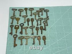 Old vintage antique brass keys set of 30 various shapes