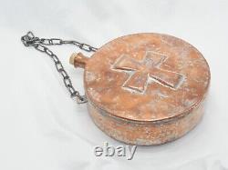 Old vintage antique copper tinned flask with templar cross bottle