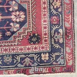 On HOLD FOR J. M Antique Oriental Caucasian Rug Old Wool Farmhouse c1900