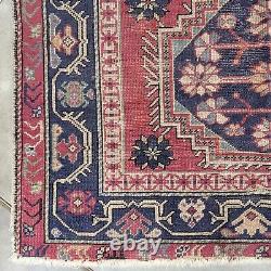 On HOLD FOR J. M Antique Oriental Caucasian Rug Old Wool Farmhouse c1900