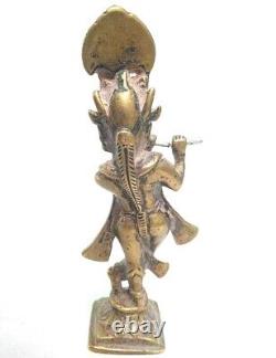 Original 1900's Old Vintage Antique Lord Krishna Brass Hindu God Figure / Statue