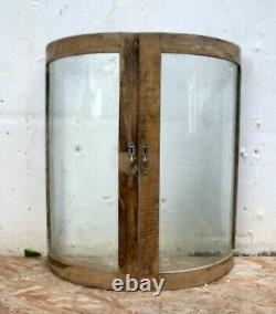 Pair 16x27 Antique Vintage Old Oak CURVED Bowed Wavy Glass Cabinet Doors Window