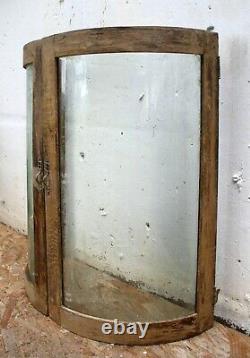 Pair 16x27 Antique Vintage Old Oak CURVED Bowed Wavy Glass Cabinet Doors Window