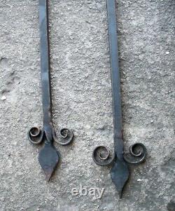 Pair 56 Vintage Antique Old Cast Iron Steel Curtain Bar Rod Pole Spear 16 Rings