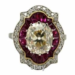 Platinum Old Mine Cushion Cut and Ruby Antique Art Deco Style Engagement Ring