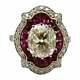 Platinum Old Mine Cushion Cut And Ruby Antique Art Deco Style Engagement Ring