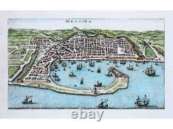 Port of Messina Italy Old early Plan by Merian 1638