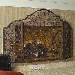 Provincial Scroll Old World French Tuscan Classic Fireplace Fire Screen 53.5W