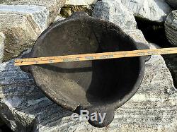 RARE Antique Native Colonial Wooden Burl Bowl 4 Handled AMERICAN Old Repair VTG