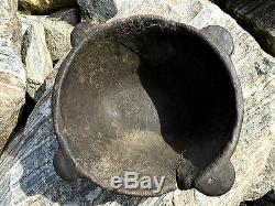 RARE Antique Native Colonial Wooden Burl Bowl 4 Handled AMERICAN Old Repair VTG