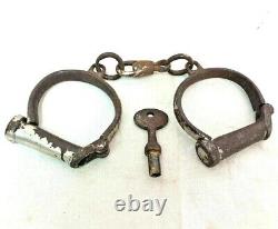 Rare 1900s Old Vintage Antique Iron Nickel Plated Lock Key Handcuffs Collectible
