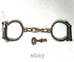 Rare 1900s Old Vintage Antique Iron Nickel Plated Lock Key Handcuffs Collectible