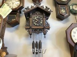 Rare Antique German Gebr-lehnis Old Hand Carved Wood Railroad Quail Cuckoo Clock