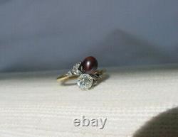 Rare Antique Quahog Pearl and Old Mine Cut Diamond Ring Early 20th Century