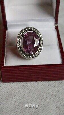 Rare Old Ring Silver large 925 Vintage Plated Jewelry Antique Gemstones lovely