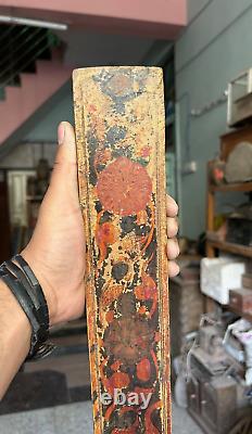 Rare Old Vintage Handmade Wood Hand Painted Flower Design Door/ Ceiling Panel