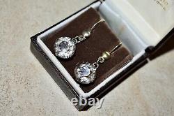 Rare VTG Awesome Earrings Silver USSR Old Antique SOVIET Rock Crystal 875 6g