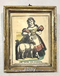 Rare Vintage Antique 1800' The Young & Innocent Colorized Lithograpgh Framed Old