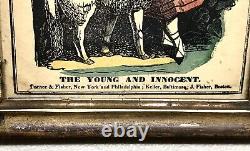 Rare Vintage Antique 1800' The Young & Innocent Colorized Lithograpgh Framed Old