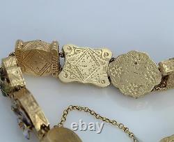 Rare Vintage Victorian 14K Yellow Gold Duke Old Mine Diamond Charm Bracelet 7.5