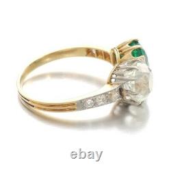 Ring Old European Cut & Emerald Vintage Style Handmade Solid 925 Sterling Silver