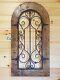 Rustic Vintage Antique Old World Arched Scrolling Wood Metal Window Wall Panel