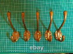 SOLID BRASS 5 Matching Double Coat Hooks Original Reclaimed Old Vintage Antique