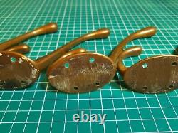 SOLID BRASS 5 Matching Double Coat Hooks Original Reclaimed Old Vintage Antique