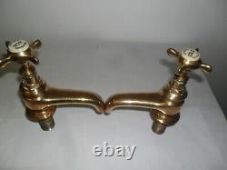 SOLID Brass Original Antique belfast sink taps refurbished old vintage