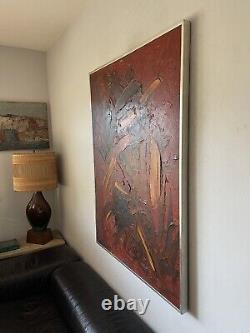TOM IRISH ANTIQUE MID CENTURY MODERN ABSTRACT OIL PAINTING OLD VINTAGE LARGE 60s