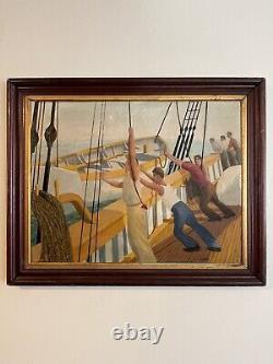 Th Eames Antique Modern Art Deco Wpa Machine Age Boat Oil Painting Old Vintage