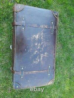 Travel Large Leather Suitcase For Clothes Vintage, Antique, Retro, Old, Rare