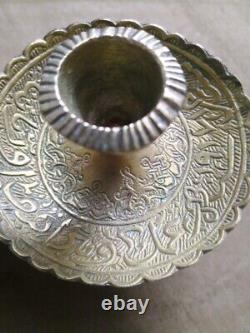 VINTAGE ANTIQUE Brass Old Islamic Damask Candlestick 1927