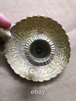 VINTAGE ANTIQUE Brass Old Islamic Damask Candlestick 1927