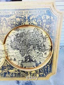 VINTAGE Masketeers Brass & Wood Old World Map Of 1628 World 31.5 x 21.5 1964