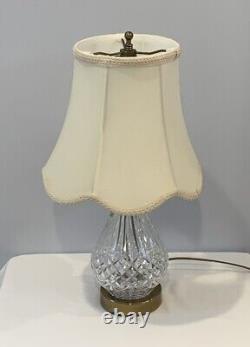 VTG Waterford Lismore 18 Tall Cut Crystal and Brass Table Lamp withShade Signed