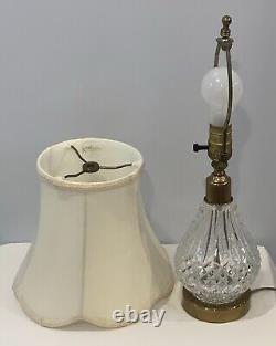 VTG Waterford Lismore 18 Tall Cut Crystal and Brass Table Lamp withShade Signed