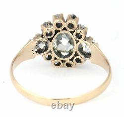 Victorian Solid 14k Yellow Gold 1.32ctw Old Mine Cut Diamond Halo Cocktail Ring