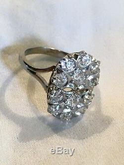Vintage 14K White Gold Diamond Ring, 12 Old Mine Cut Diamonds. 93 tcw