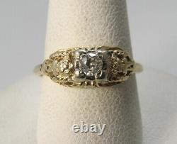 Vintage 14k Yellow Gold Filigree Diamond Ring. 15ct Old Cut Flowers Antique