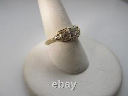 Vintage 14k Yellow Gold Filigree Diamond Ring. 15ct Old Cut Flowers Antique