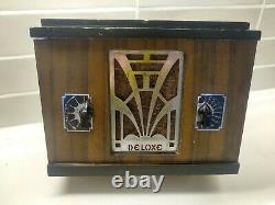 Vintage 1936 Art Deco Deluxe Chrome Nouveau Grille Antique Old Wood Tube Radio