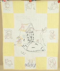 Vintage 30's Old Woman Who Lived in a Shoe Nursery Rhyme Antique Crib Quilt
