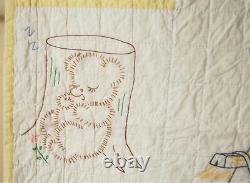 Vintage 30's Old Woman Who Lived in a Shoe Nursery Rhyme Antique Crib Quilt