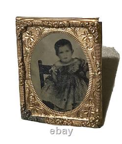 Vintage Antique1800'Gold Plate Daguerreotype Photograph Portrait Child Girl Old