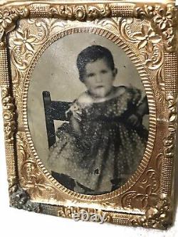 Vintage Antique1800'Gold Plate Daguerreotype Photograph Portrait Child Girl Old