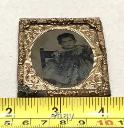 Vintage Antique1800'Gold Plate Daguerreotype Photograph Portrait Child Girl Old